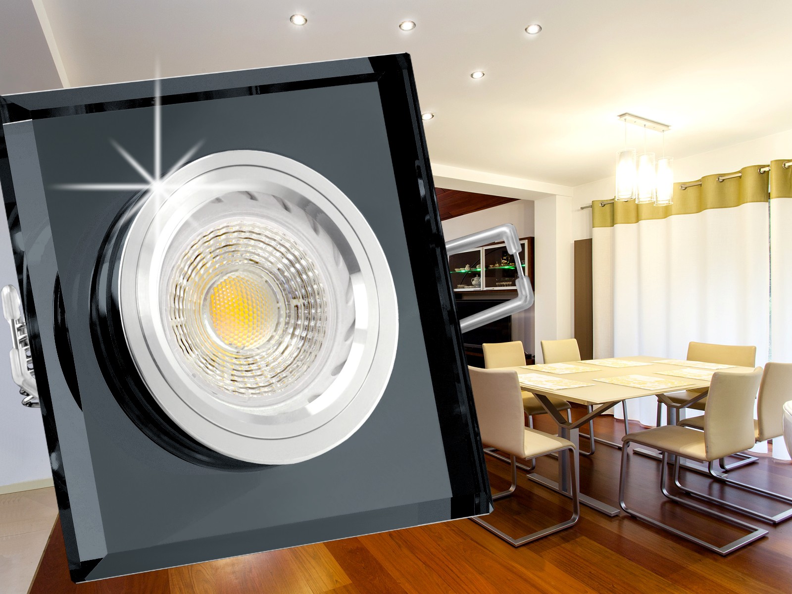 Glas led einbaustrahler leuchte quadratisch, schwarz spiegelnd ...