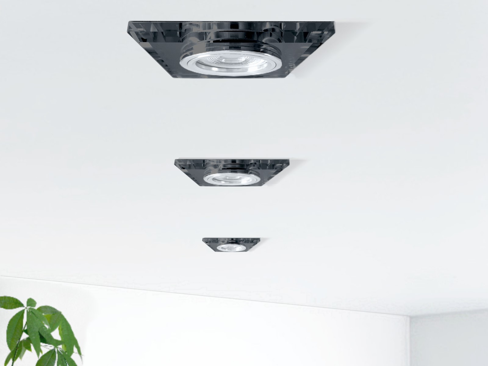 Glas led einbaustrahler leuchte quadratisch, schwarz spiegelnd ...